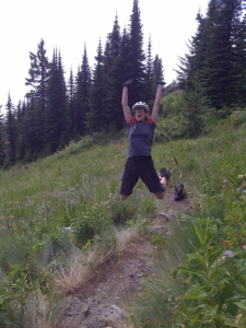 Jumping for joy on the Seven Summits Trail